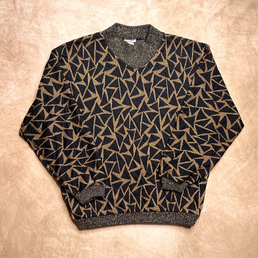 Vintage 80s Pearlette Plus Metallic Sweater Triangle Geometric Retro Disco Party